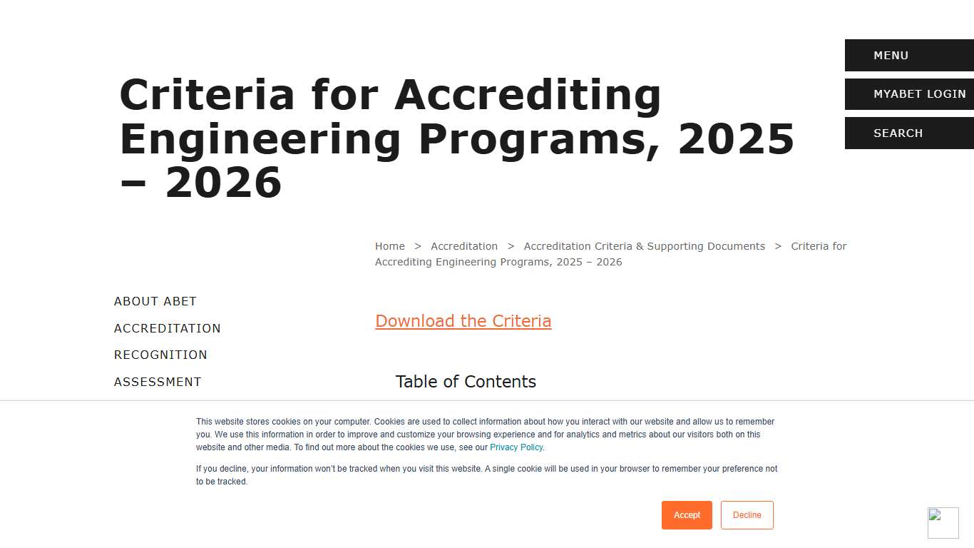 Criteria for Accrediting Engineering Programs, 2025 - 2026 - ABET
